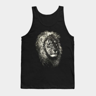 Dramabite Artistic Lion head Cute Hand Drawn Animal Graphic Realistic Tank Top